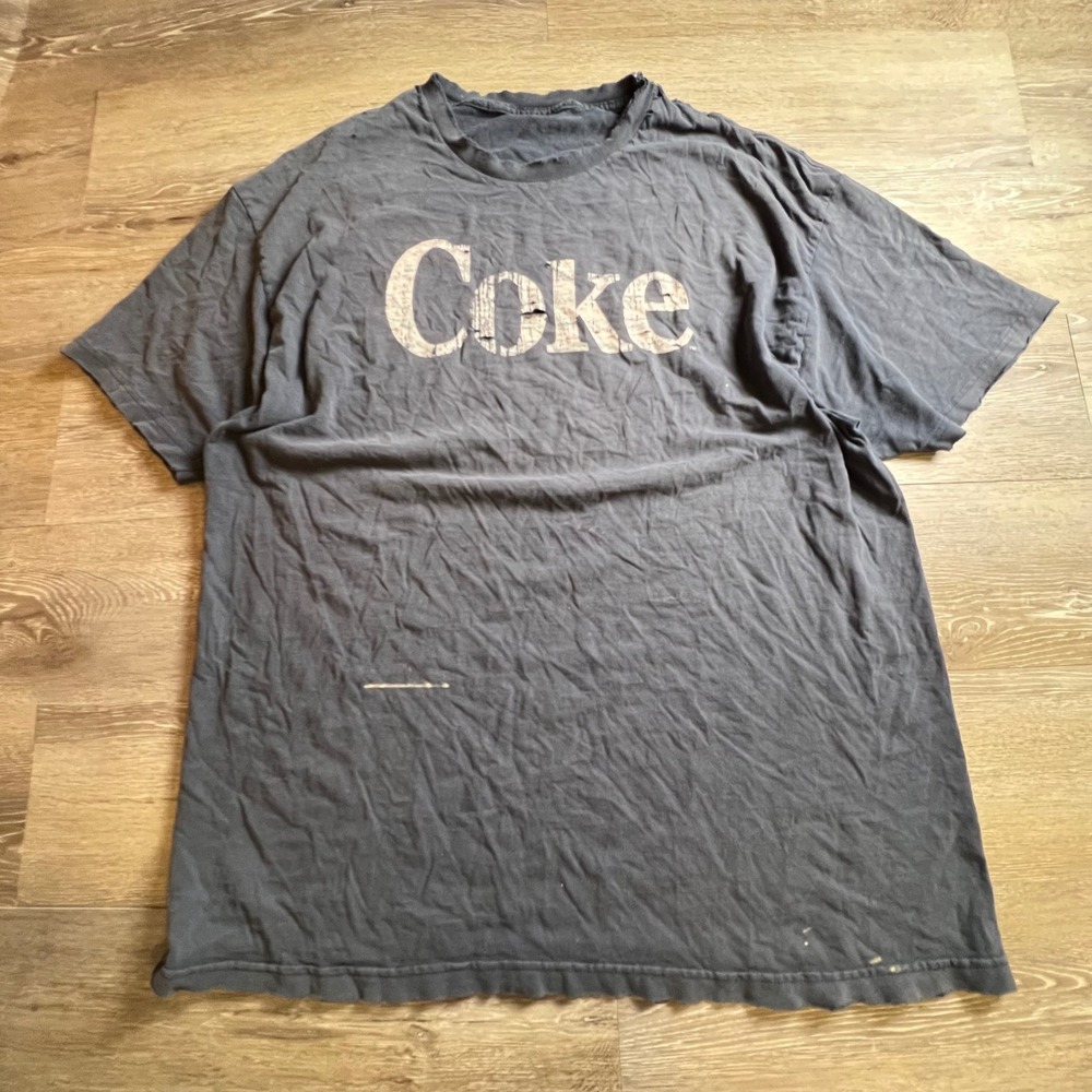 Coca-Cola T-Shirt Mens XL Black Distressed Coke Graphic Tee Thrashed Retro